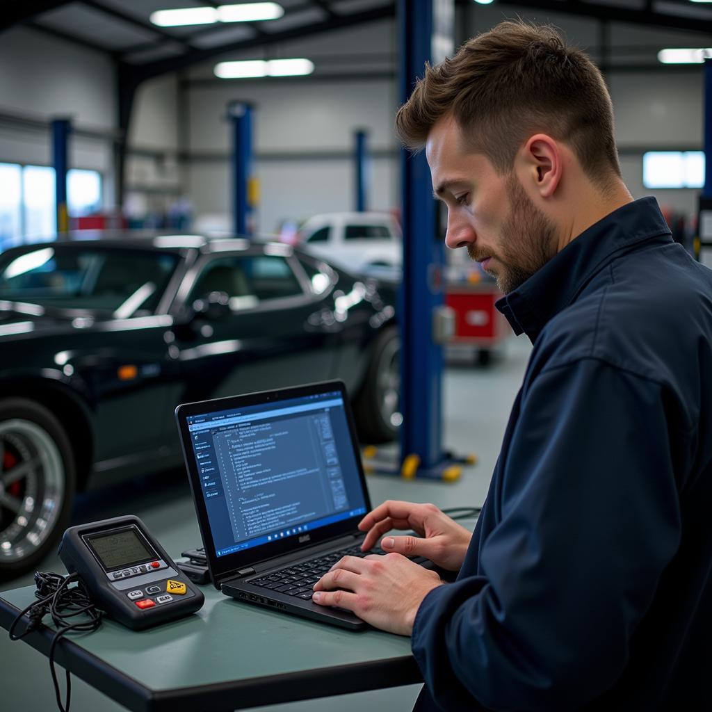 Mechanic Analyzing Diagnostic Data