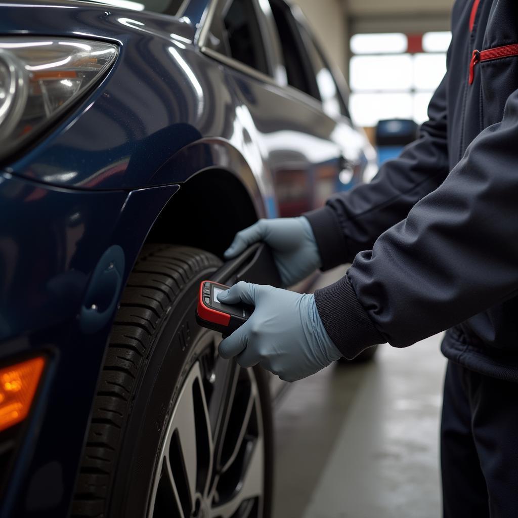 Mechanic Using a Diagnostic Tool on a Car