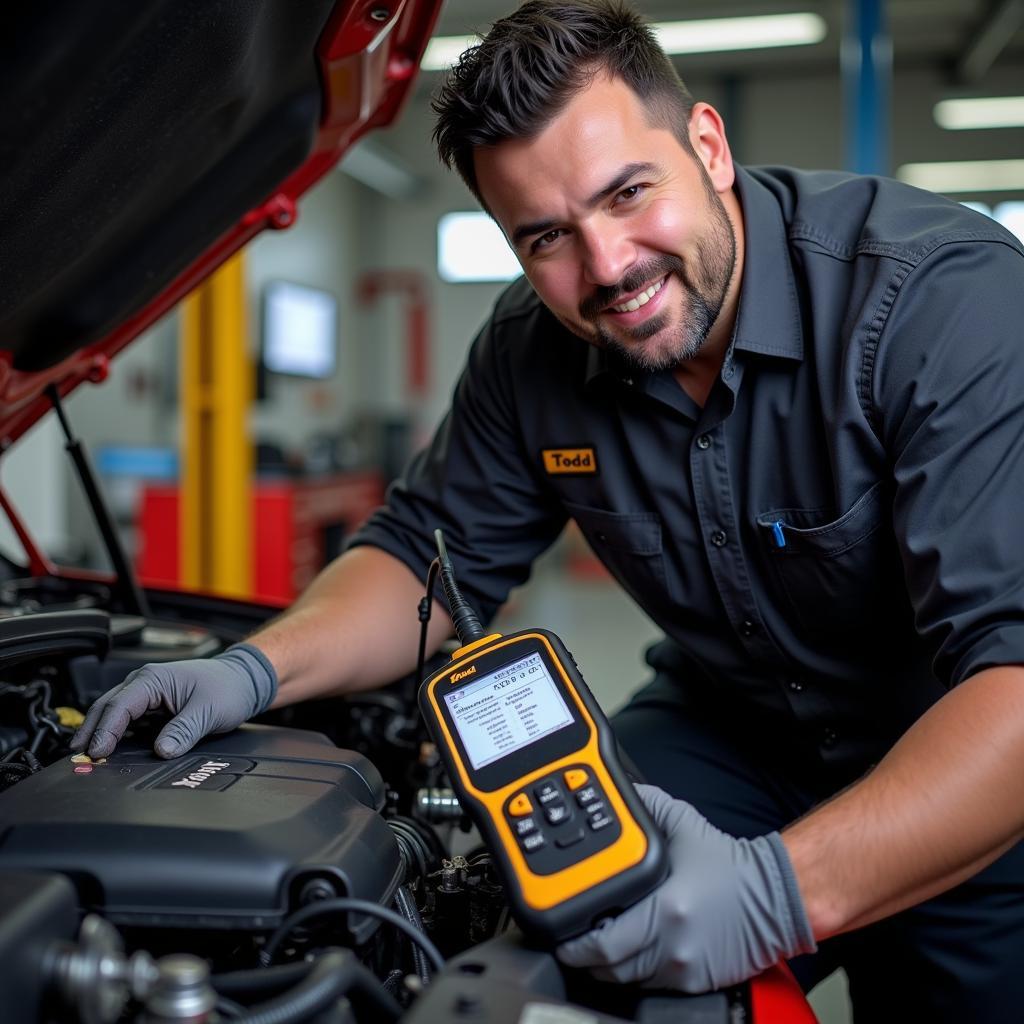 Mechanic Using a Todd Diagnostic Tool