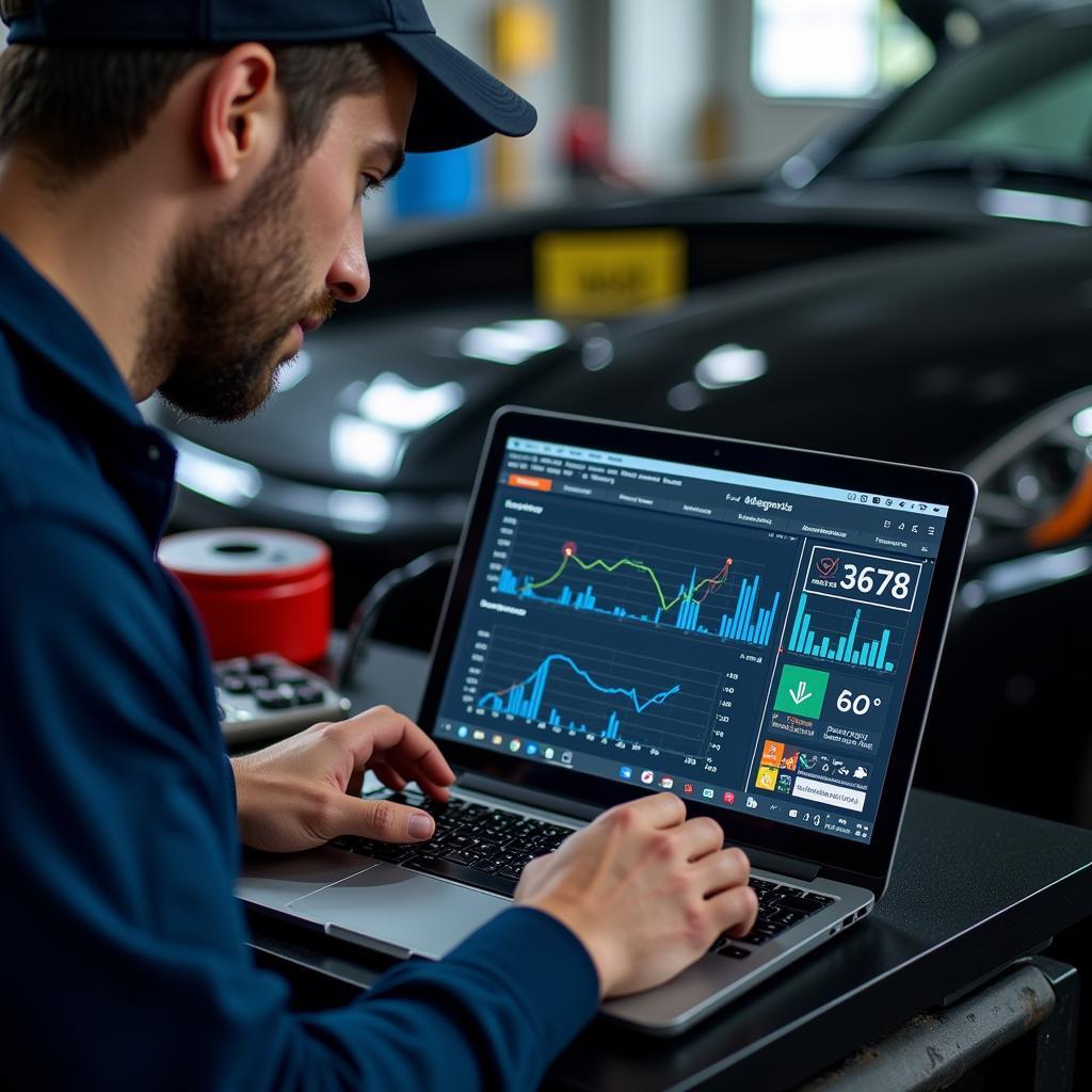 Mechanic Diagnosing Car