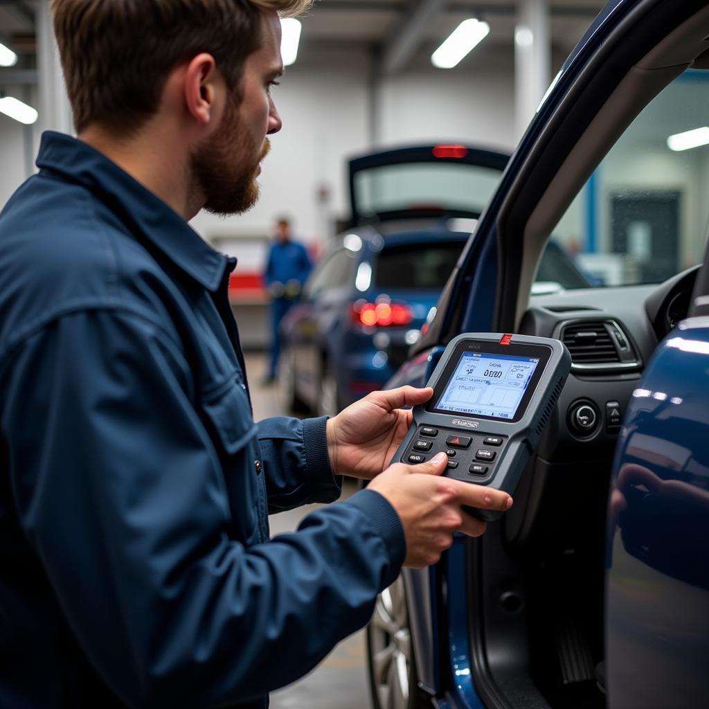 Mechanic Using Diagnostic Tool for PSI Reading