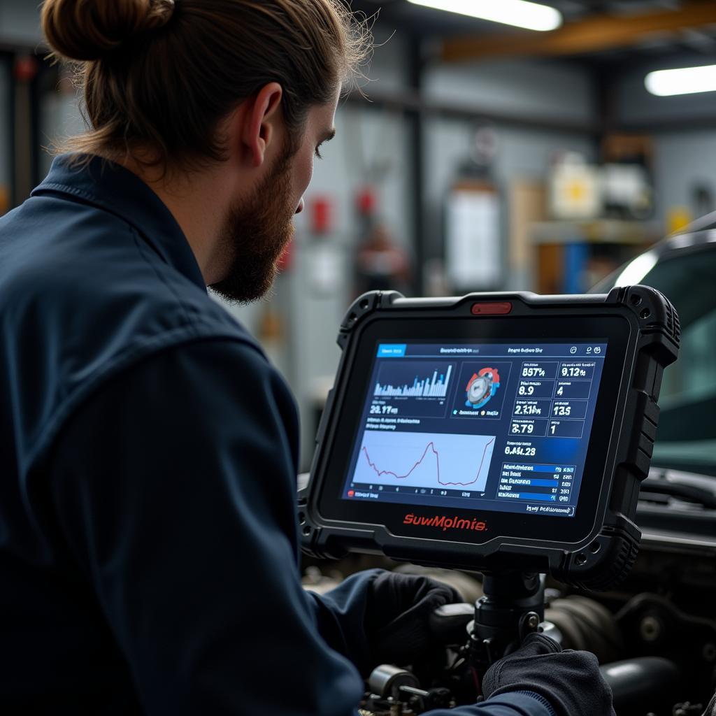 Mechanic Using a Dolphin Diagnostic Tool