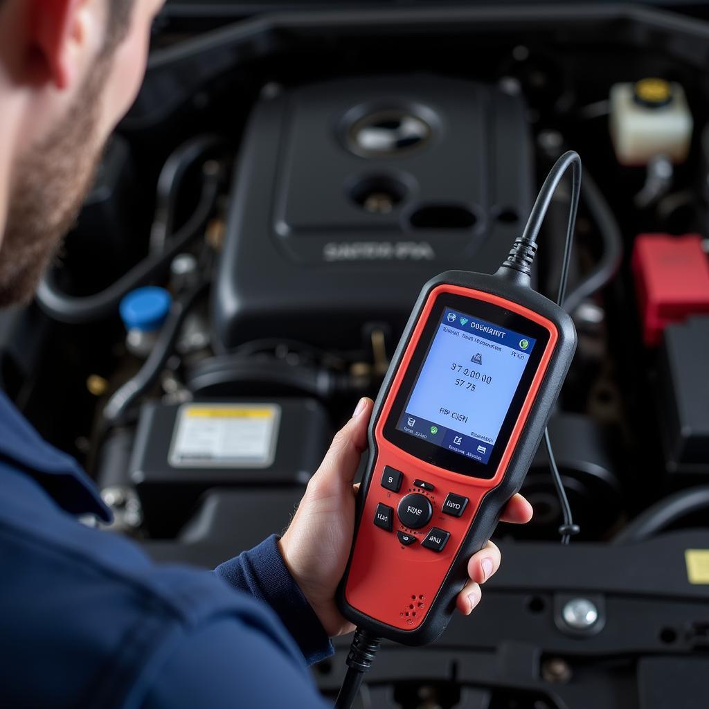 Mechanic Using DPF Regeneration Scanner