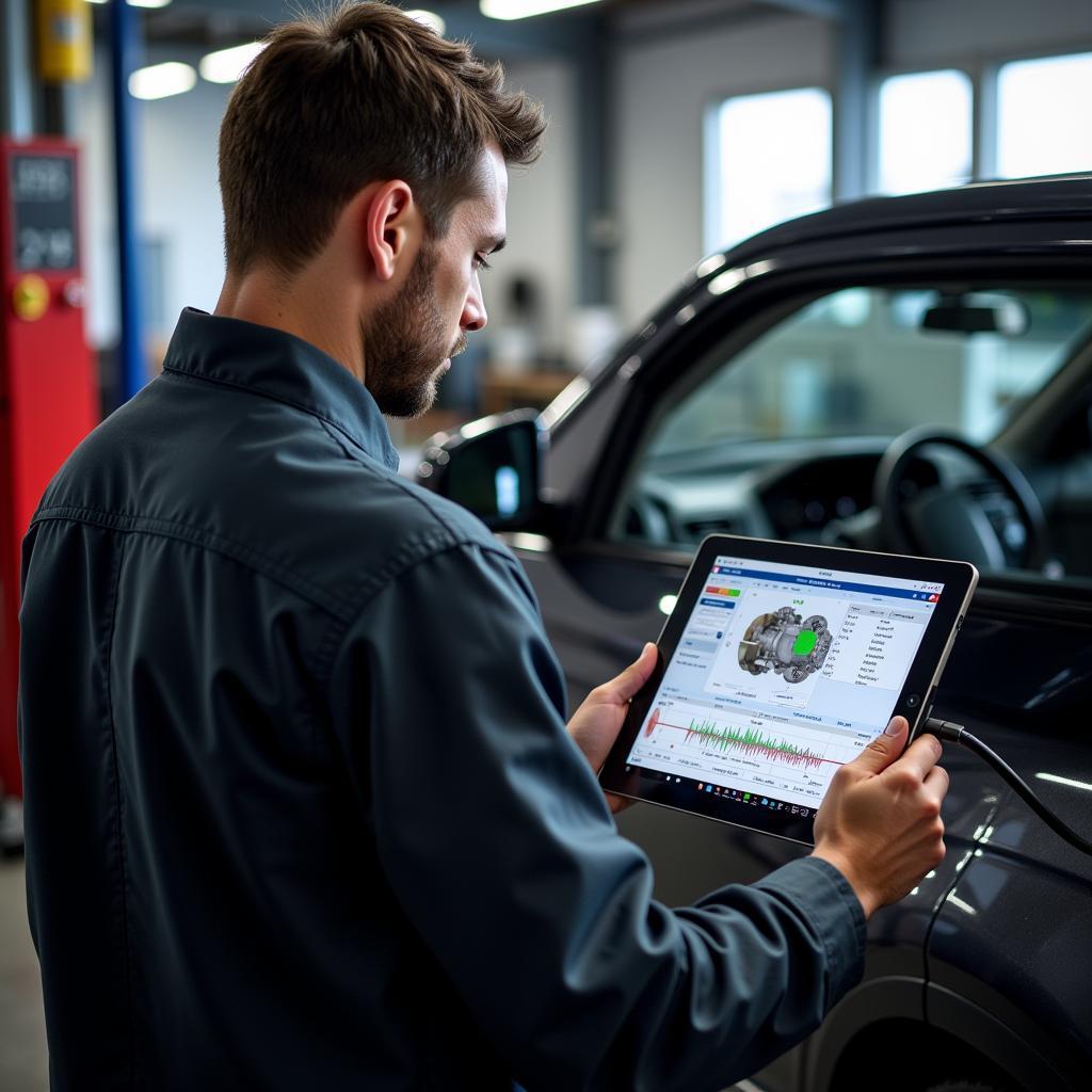 Mechanic Using DS Diagnostic Software to Diagnose a Car Problem