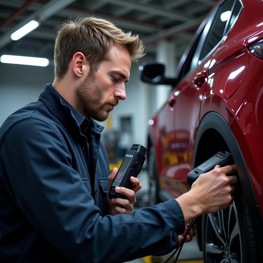 Mechanic Using Encore Scanner