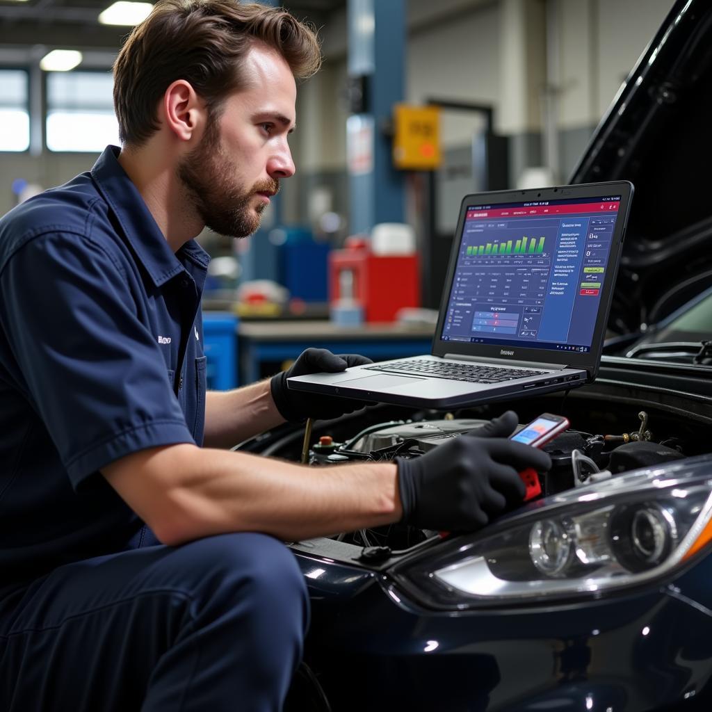 Mechanic Using EOBD-Facile on Laptop