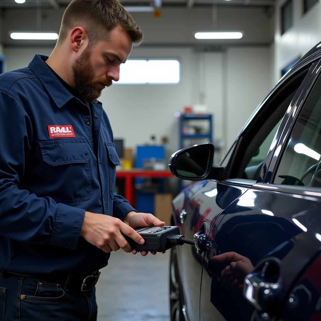 Mechanic Using GDS for Car Repair