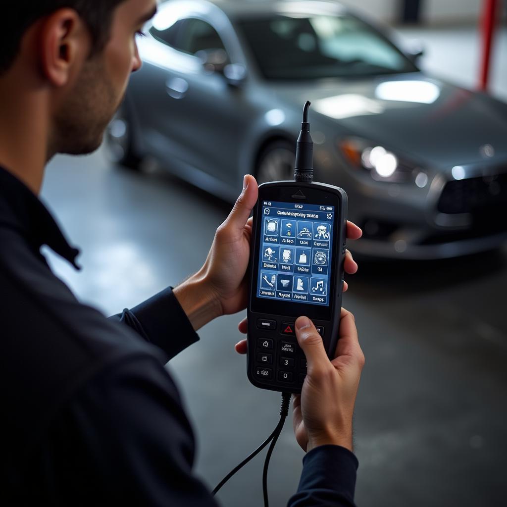 Mechanic Using Handheld Scan Tool