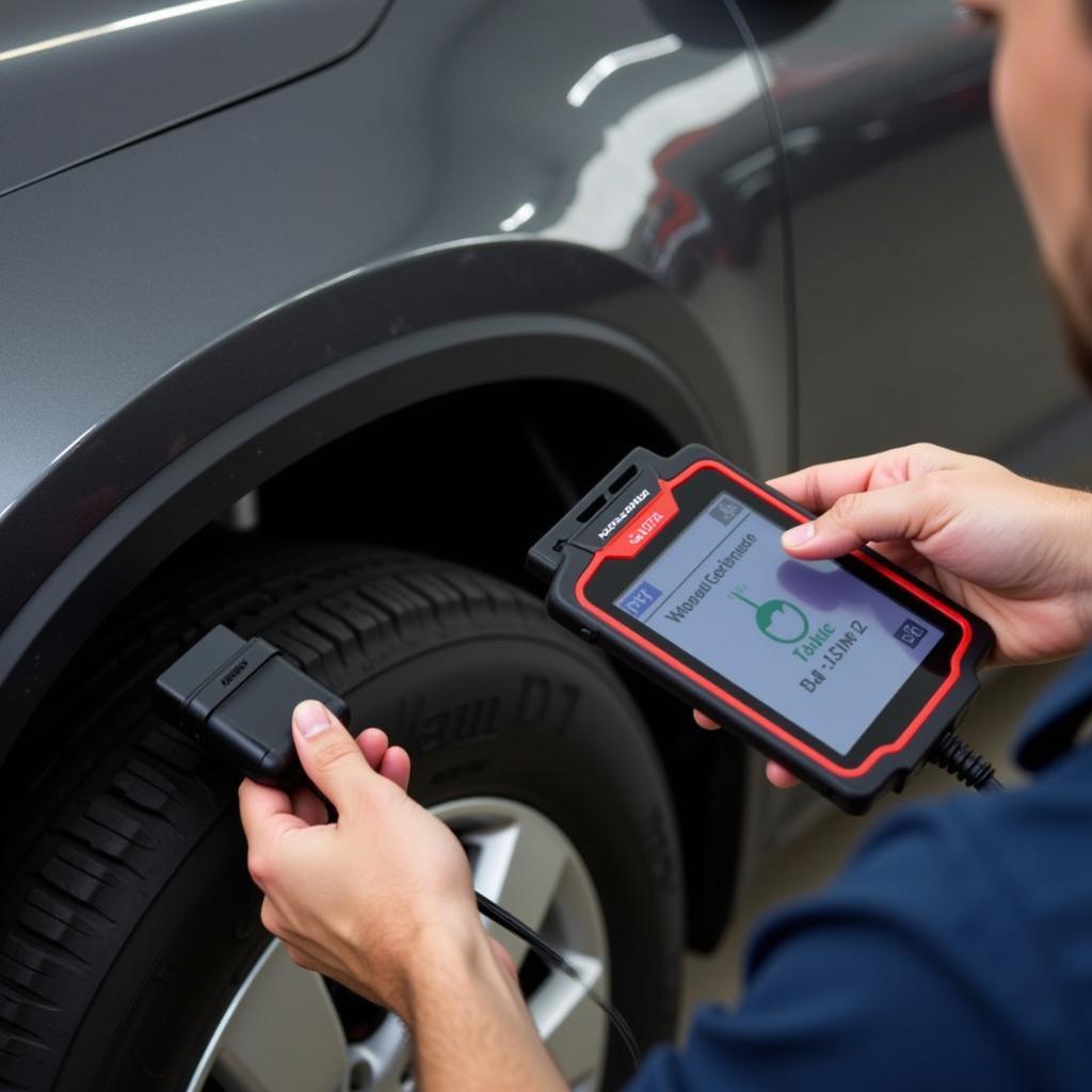 Mechanic Using HDS Car Diagnostic Tool