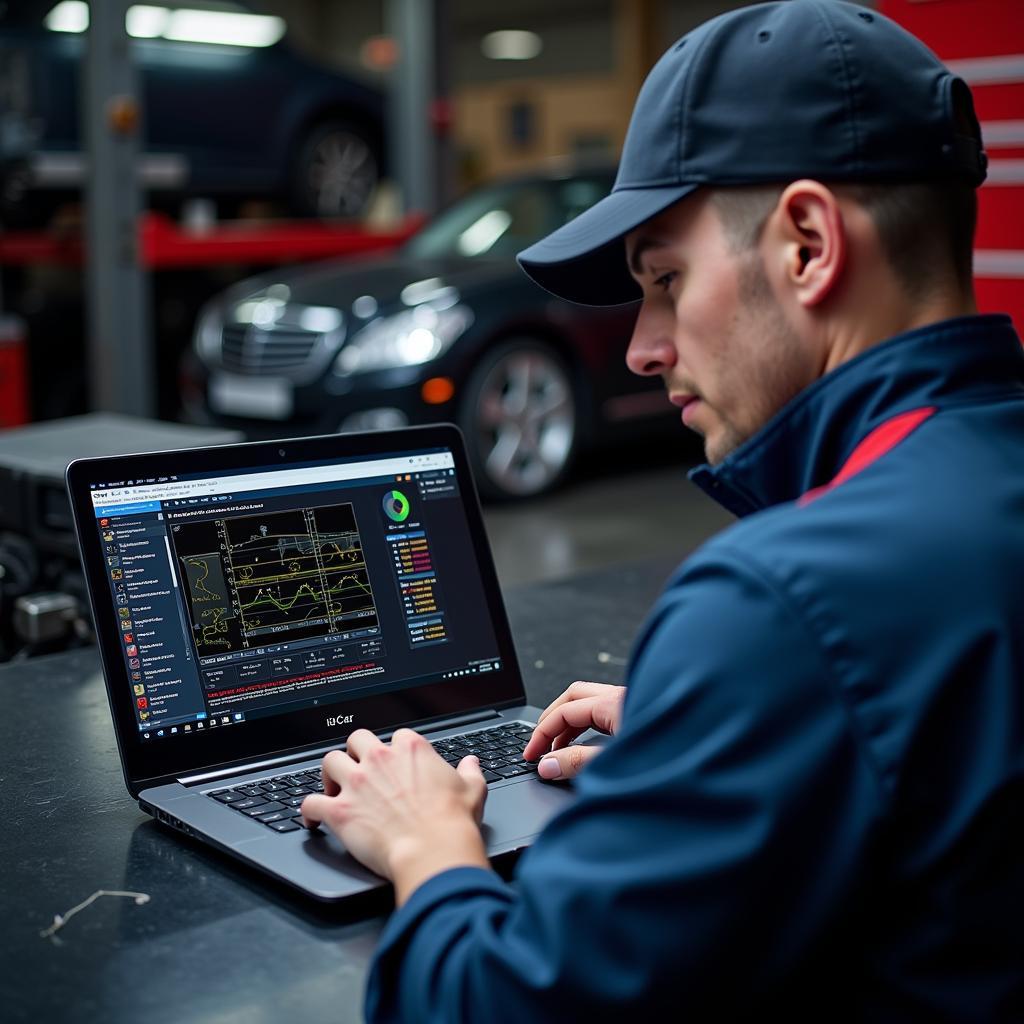 Mechanic Using iCar Diagnostic Software