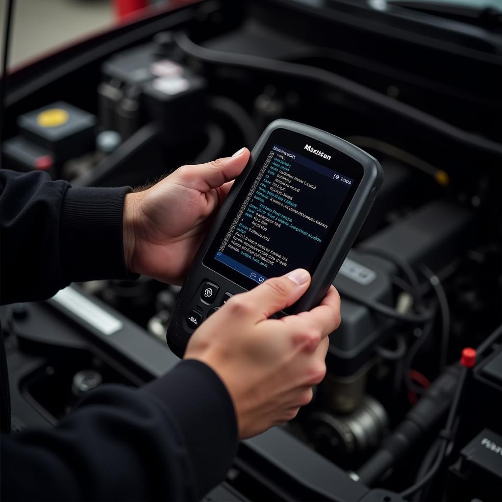 Mechanic Using Maxiscan MS509