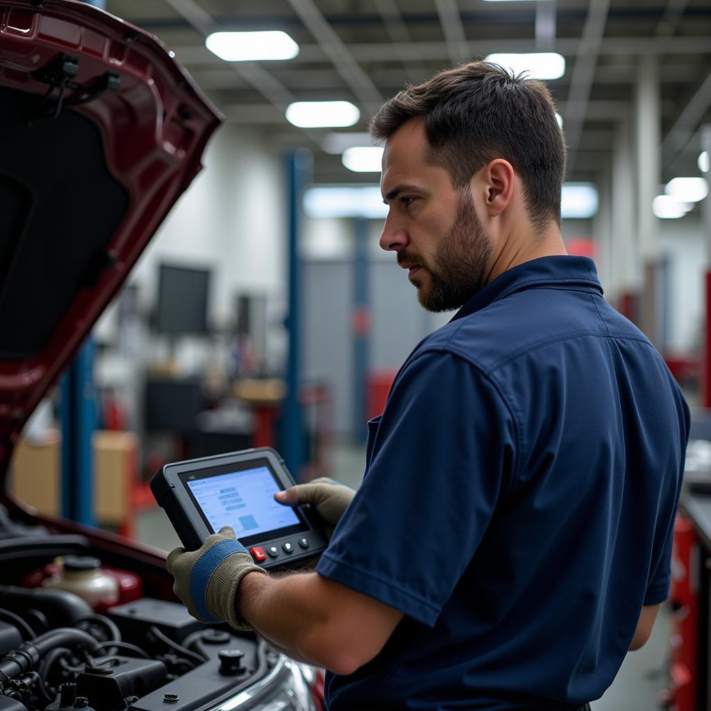 Mechanic Using Maxisys on Car