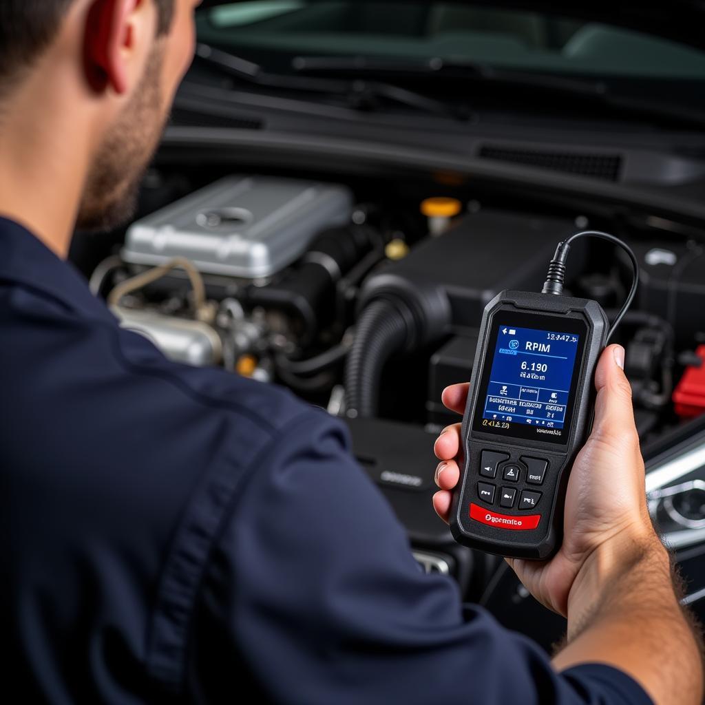 Mechanic using a mid-range scanner