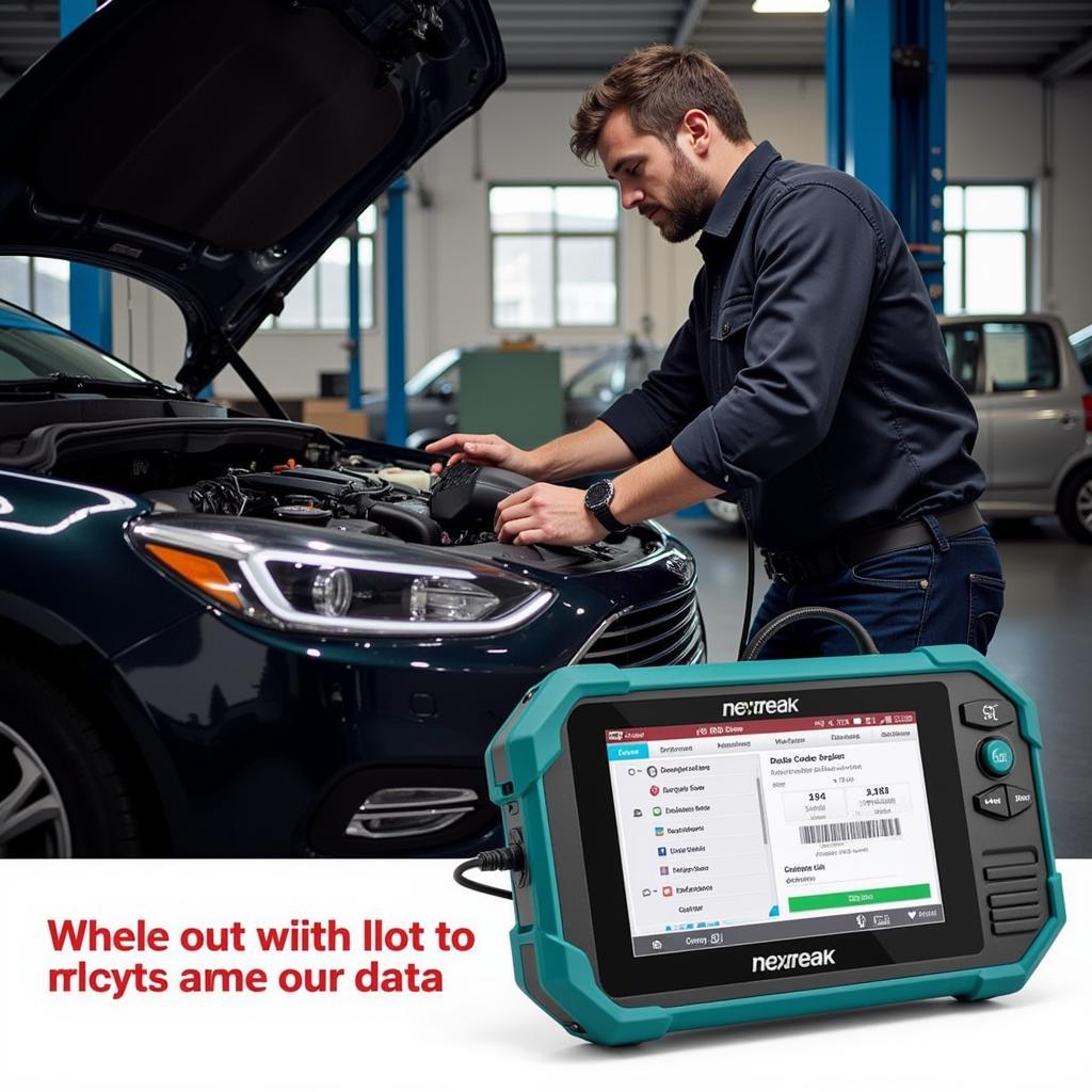  Mechanic Using Nexpeak NX301 for Car Diagnostics