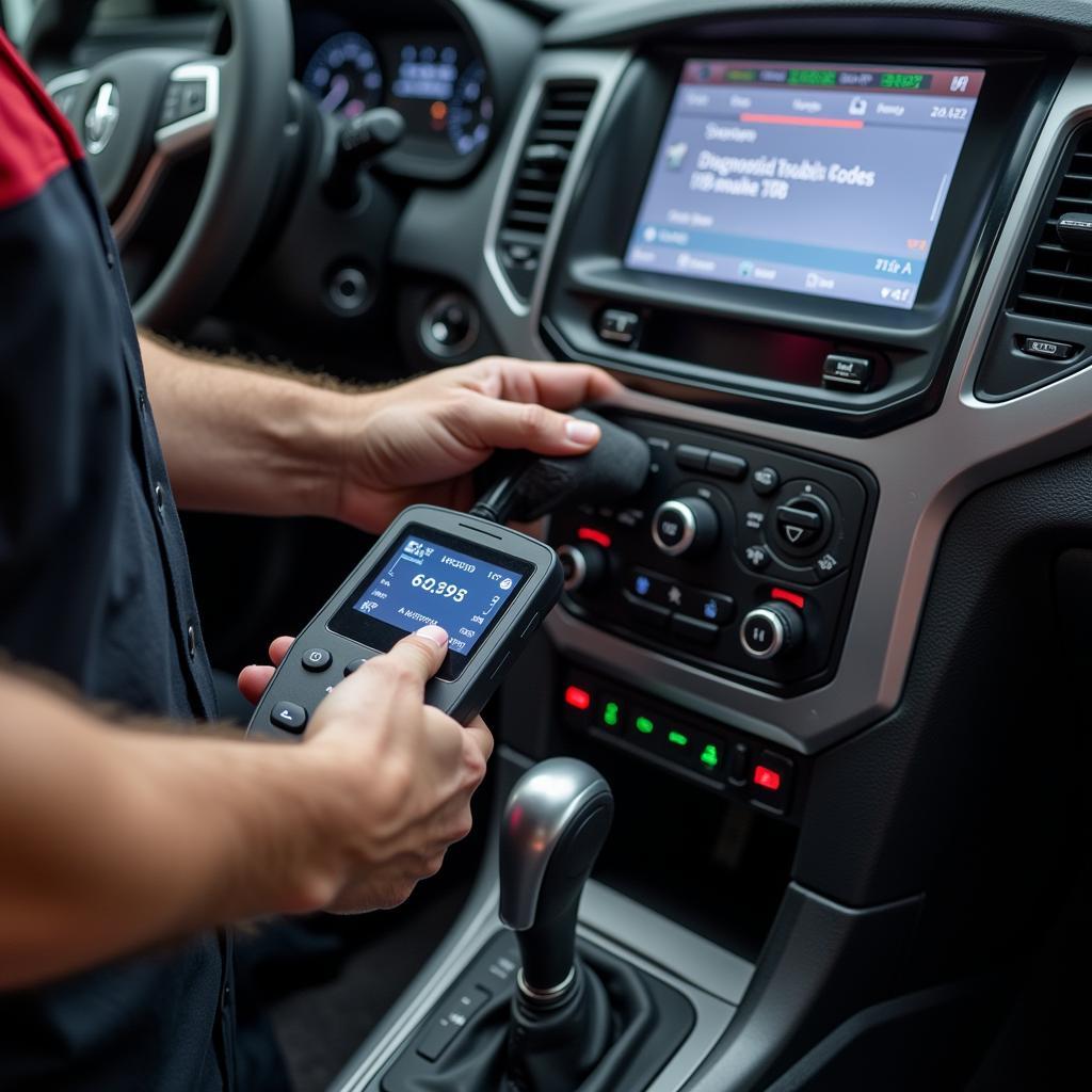 Mechanic Using OBD Scanner to Diagnose Car Problem