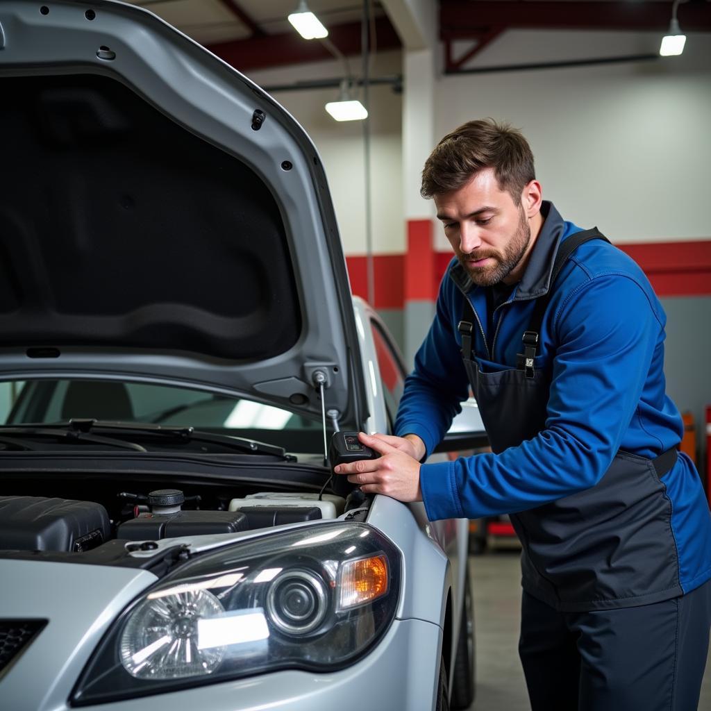 Mechanic Performing a Diagnostic Test