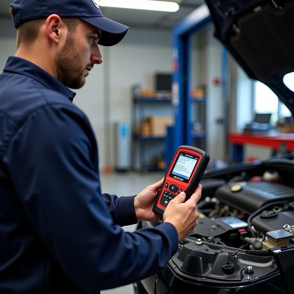 Mechanic Using OBD2 Reader