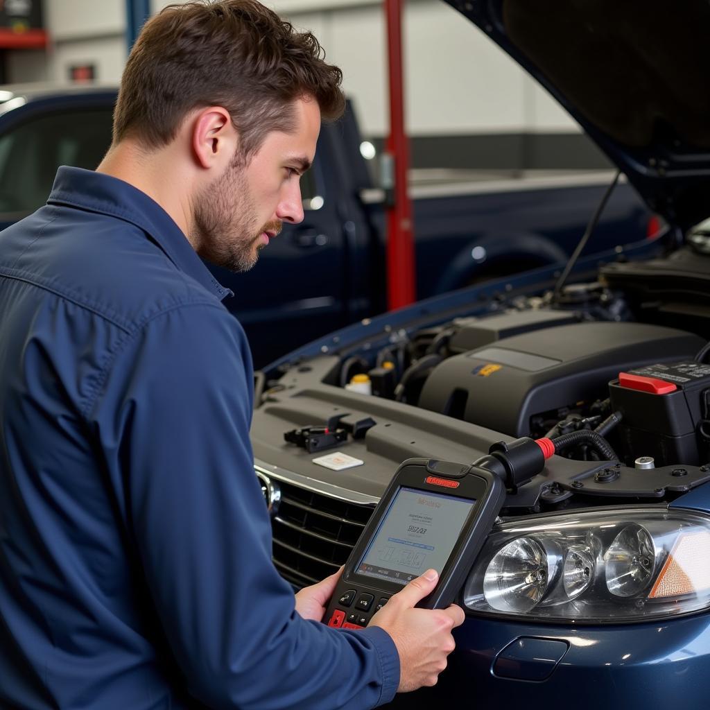 Mechanic Using Professional OBD2 Scanner