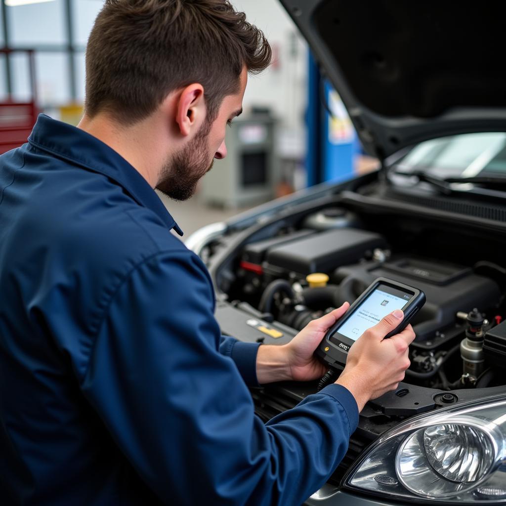 Mechanic Using an OBD2 Scanner