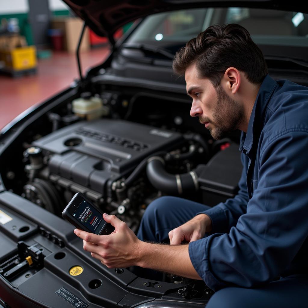 Mechanic Using OBD2 Scanner