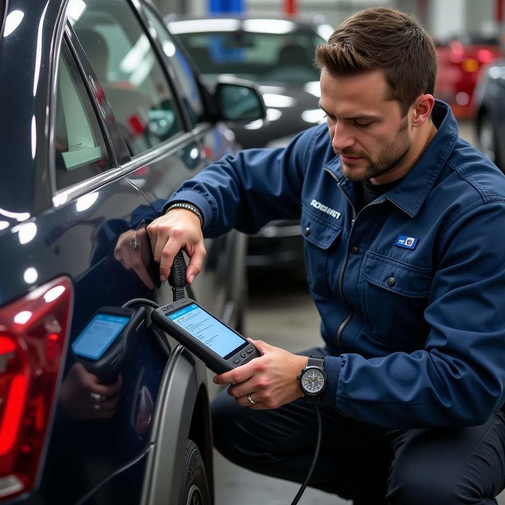 Mechanic Using Professional OBD2 Scanner