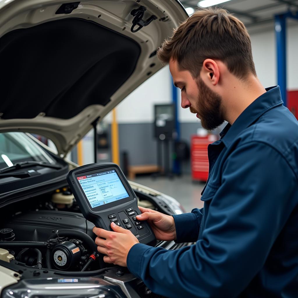 Mechanic Using OBD2 Scanner