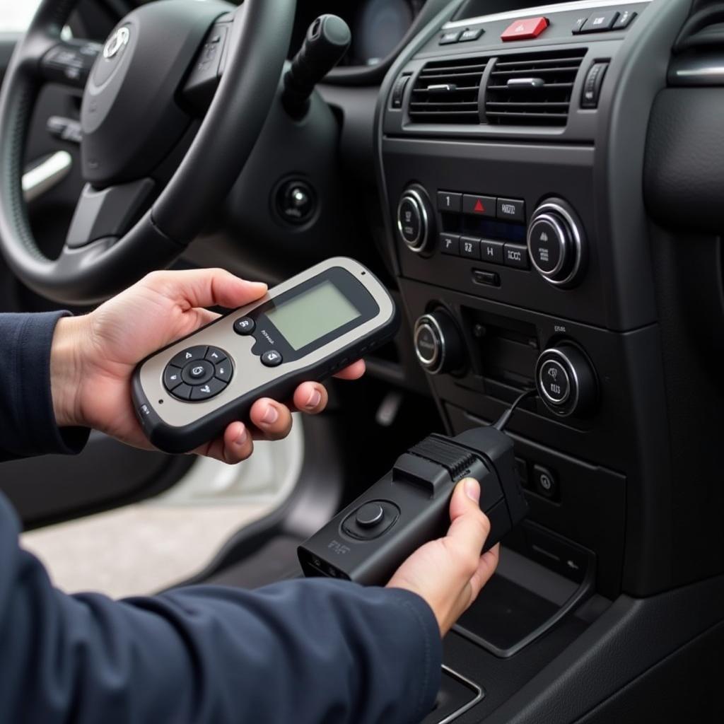 Mechanic Using an OBD2 Scanner on a Vehicle