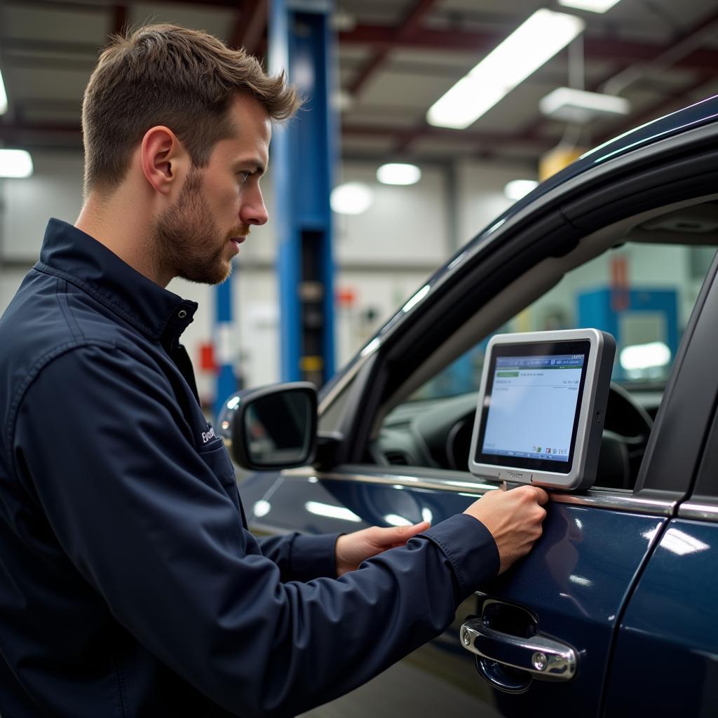 Mechanic Diagnosing Car with OBD2 Scanner