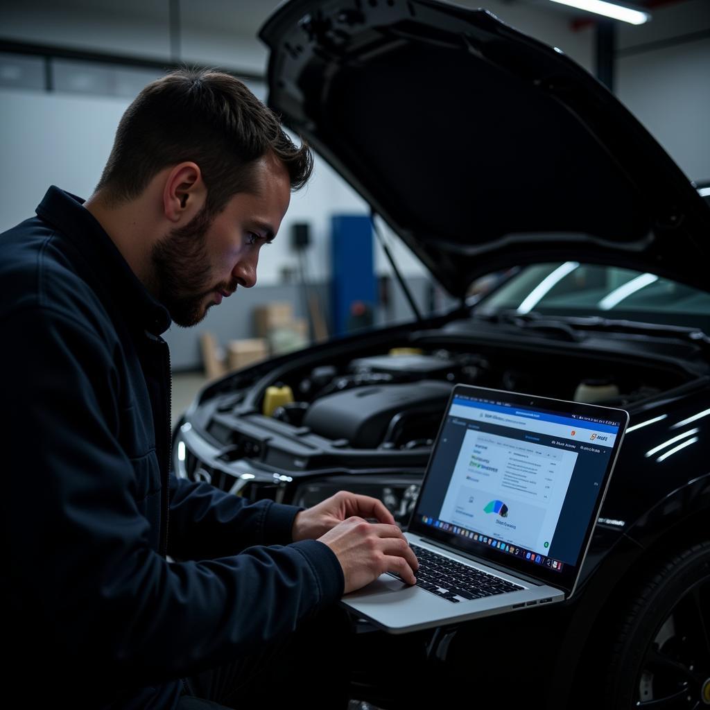 Mechanic Using OEM Website for Diagnostics