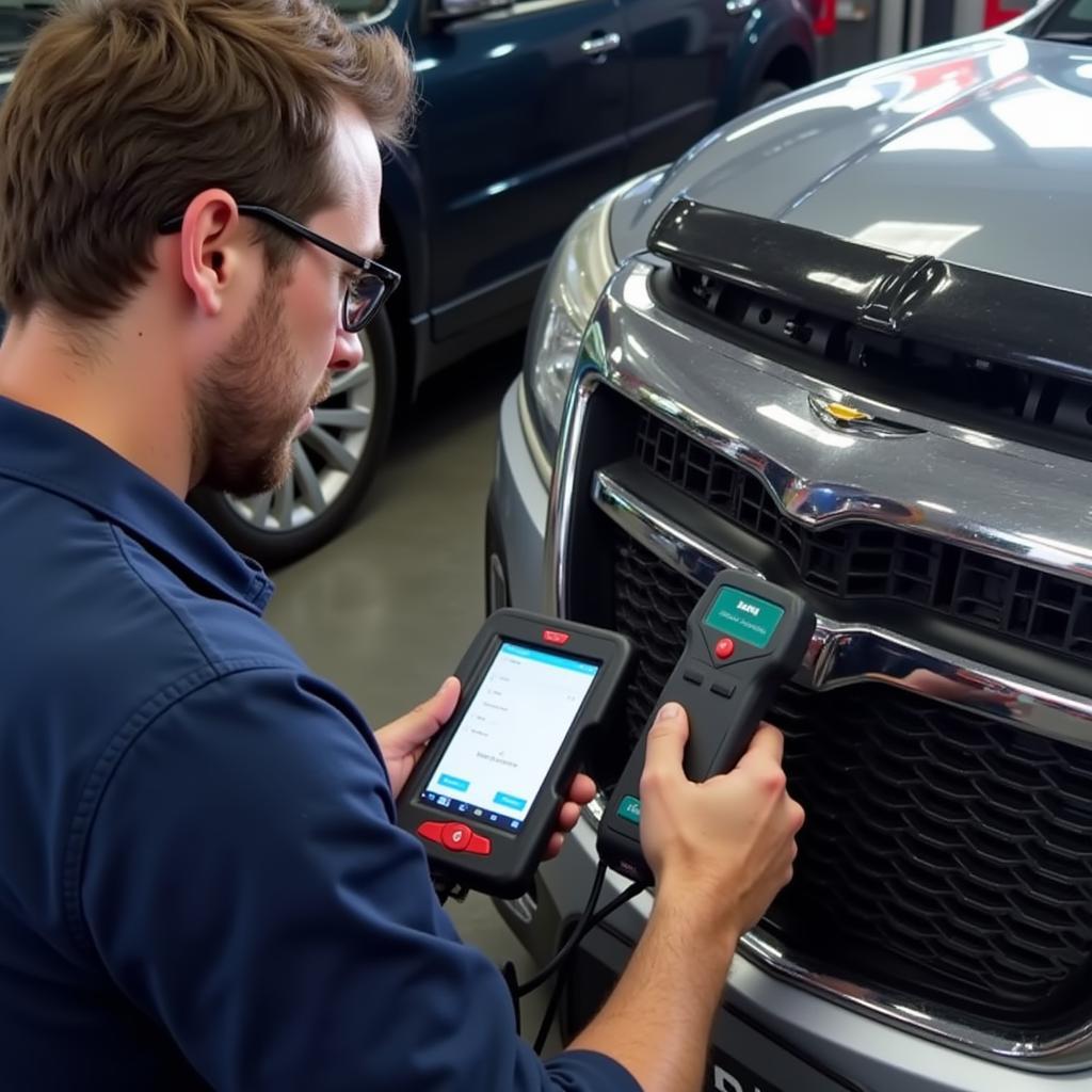 Mechanic Using Pro Scan Tool on a Vehicle