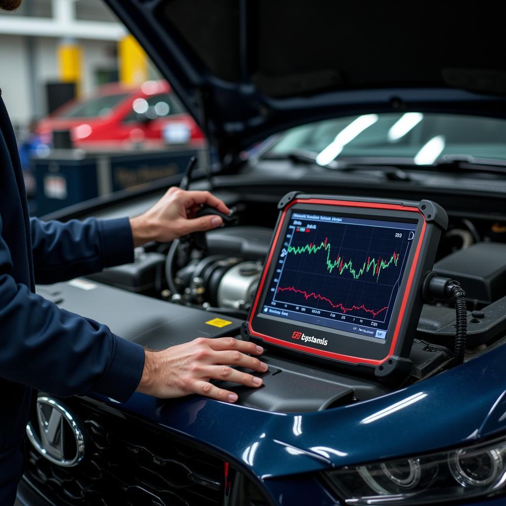 Mechanic Using a Professional-Grade Car Diagnostic Kit