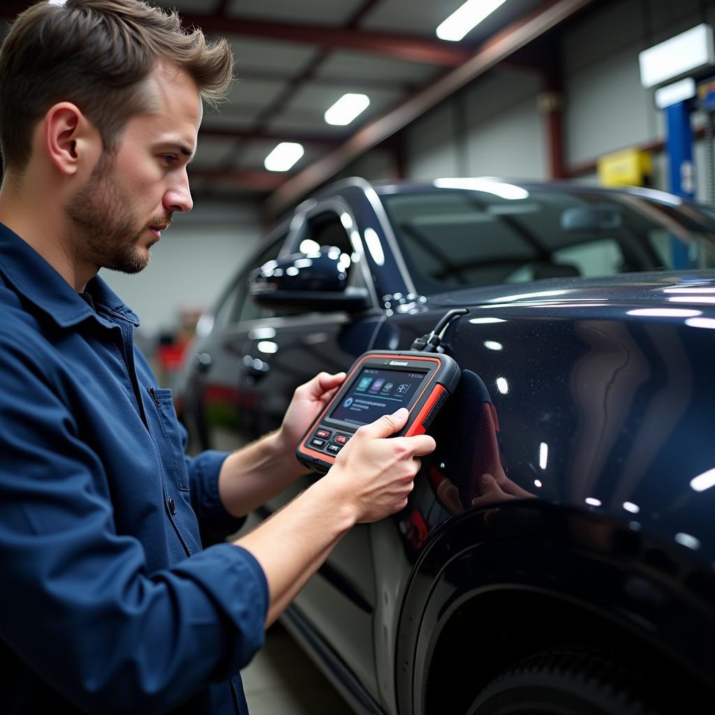 Professional Mechanic Using Car Diagnostic Tool