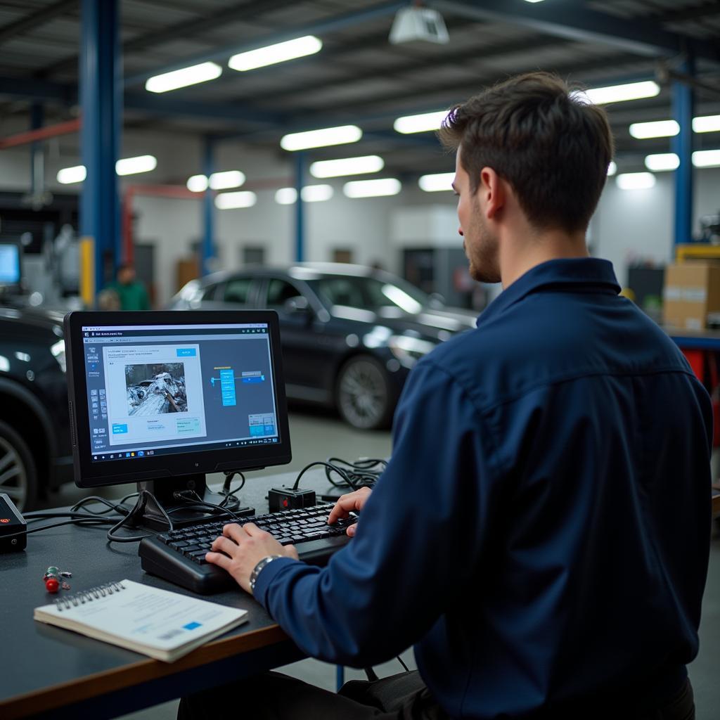 Mechanic Using a Professional Diagnostic Machine for Cars