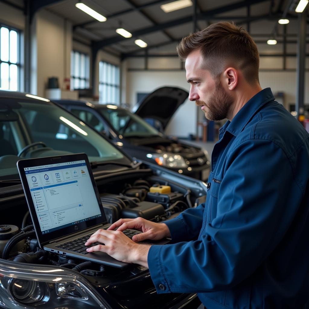 Mechanic Using Professional Diagnostic Software