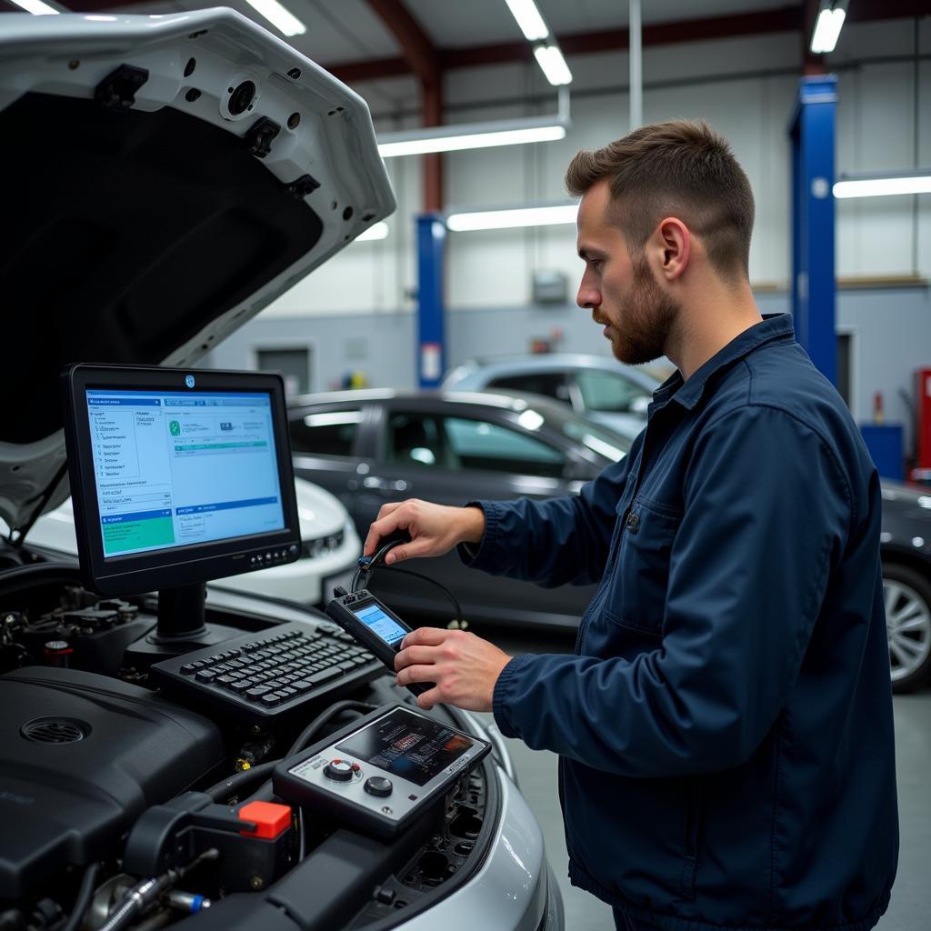 Mechanic Performing Advanced Car Diagnostics