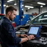 Mechanic Using Professional-Grade Scanner