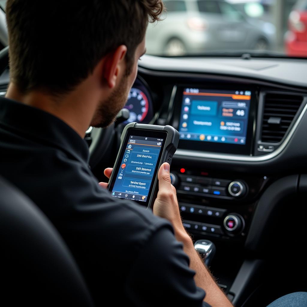 Mechanic Using a Professional-Grade Diagnostic Scanner