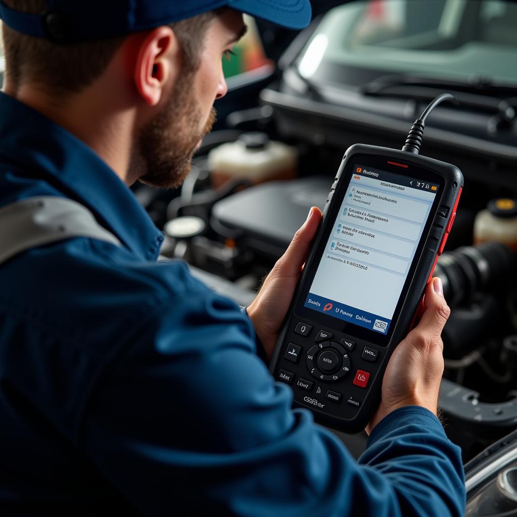 Mechanic Using Professional OBD2 Scanner