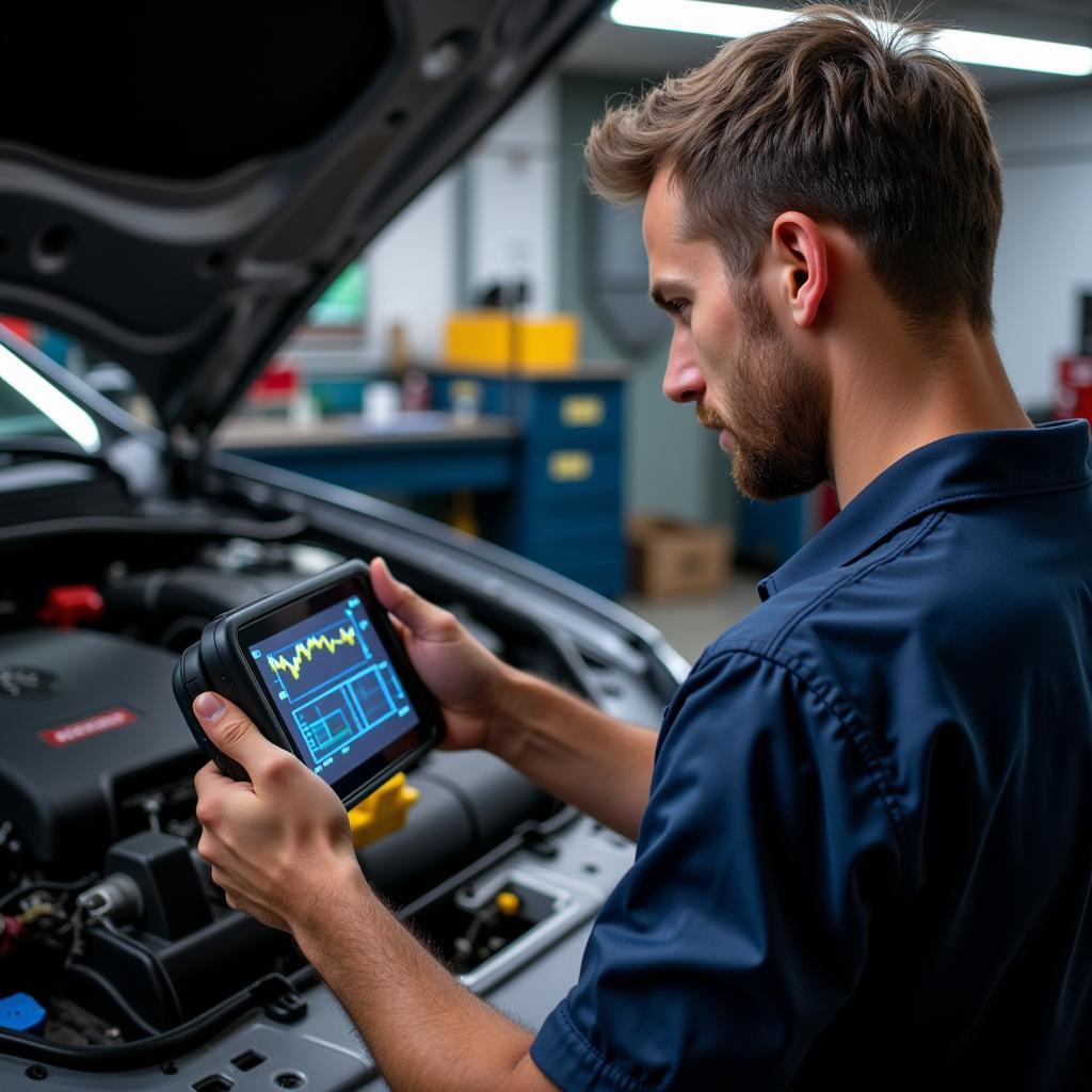 Mechanic Using Professional OBD2 Scanner