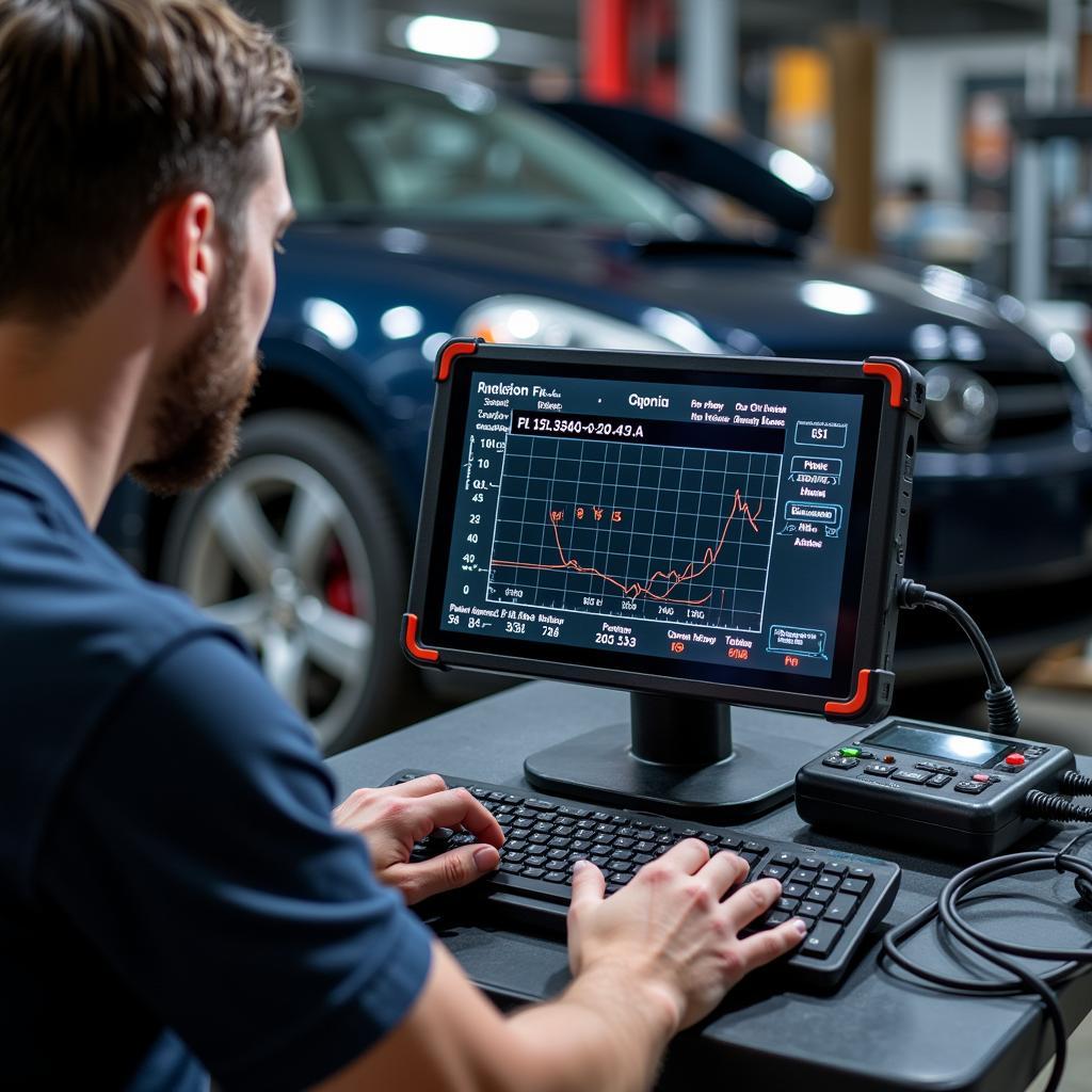 Mechanic using a professional OBD2 scan tool