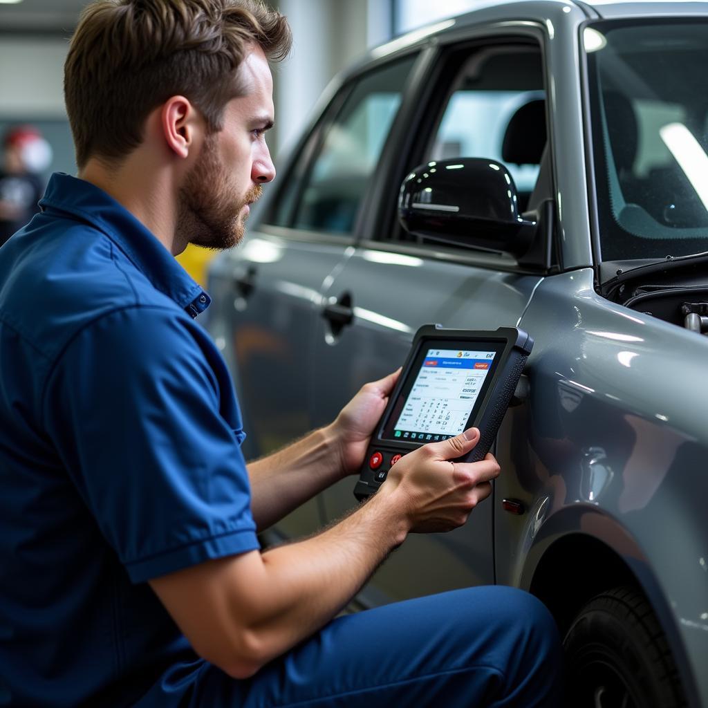 Mechanic using professional scan tool