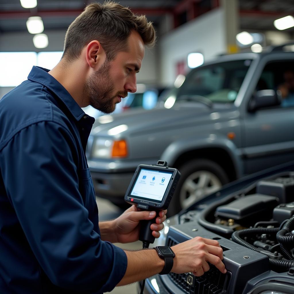 Mechanic Using Advanced Scanner