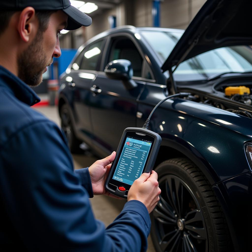 Mechanic Using a Professional Diagnostic Scanner