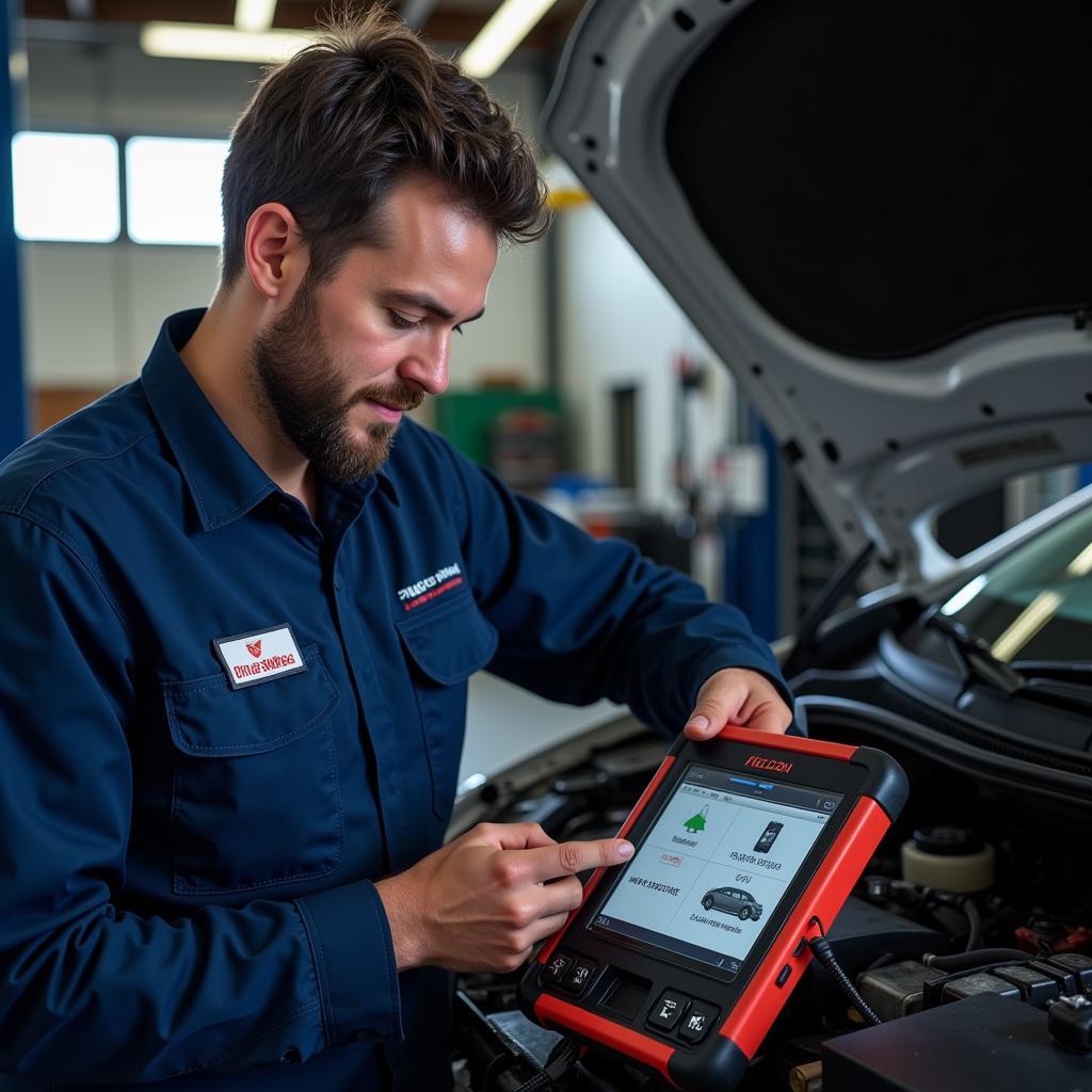 Mechanic Using a Professional Diagnostic Scanner