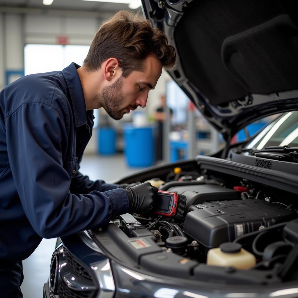 Mechanic Using Professional Scanner