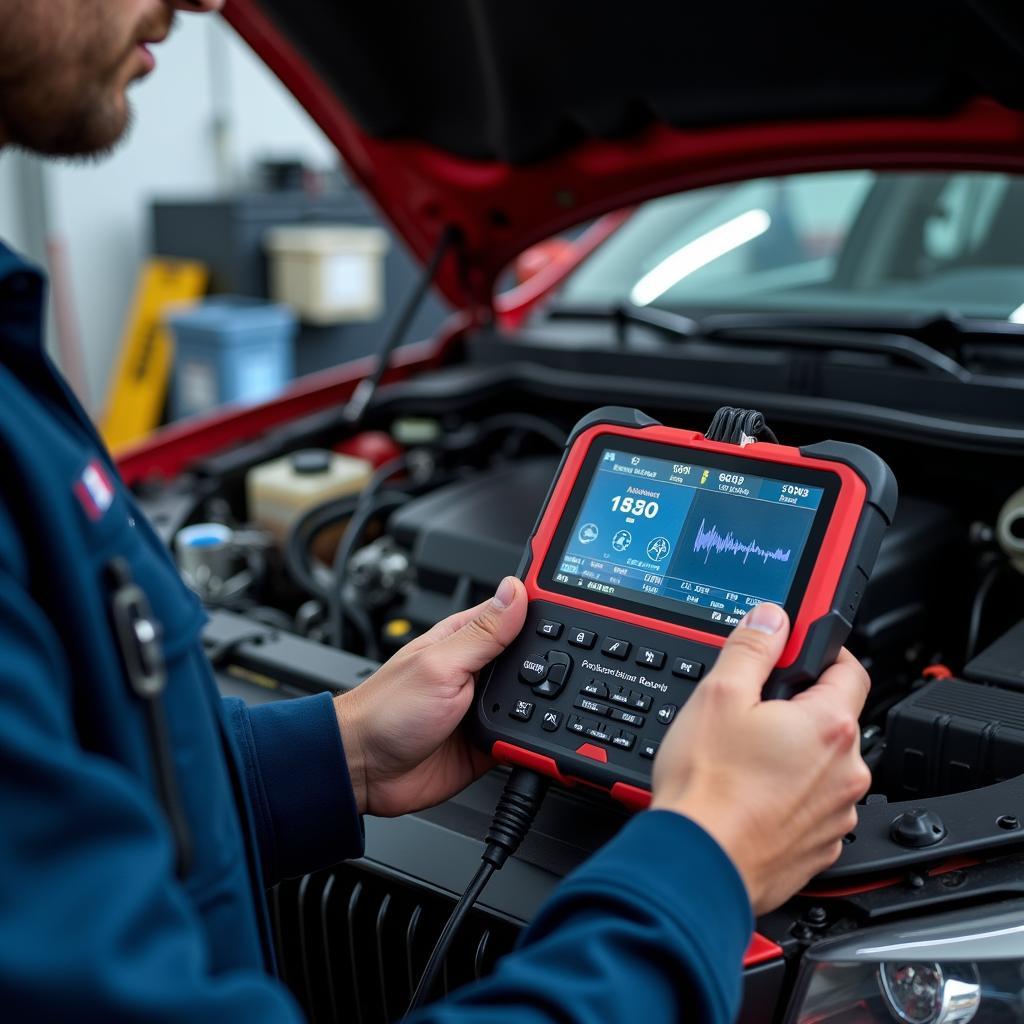 Mechanic Using Professional Diagnostic Tool