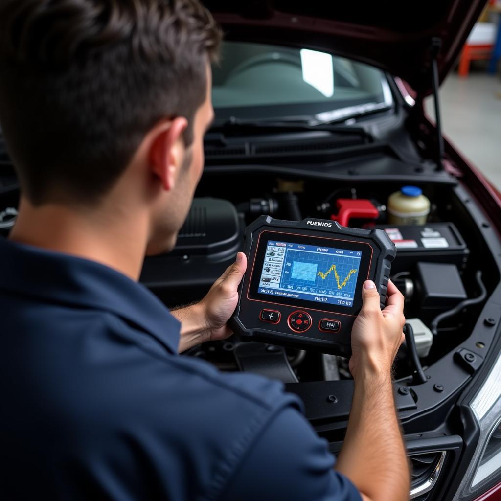 Mechanic Diagnosing Car