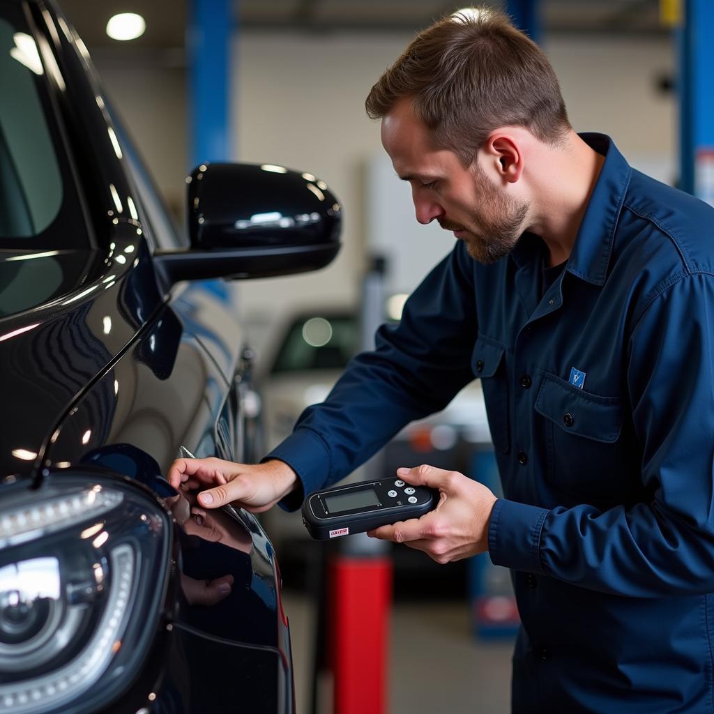 Mechanic Diagnosing Car with a Scanner