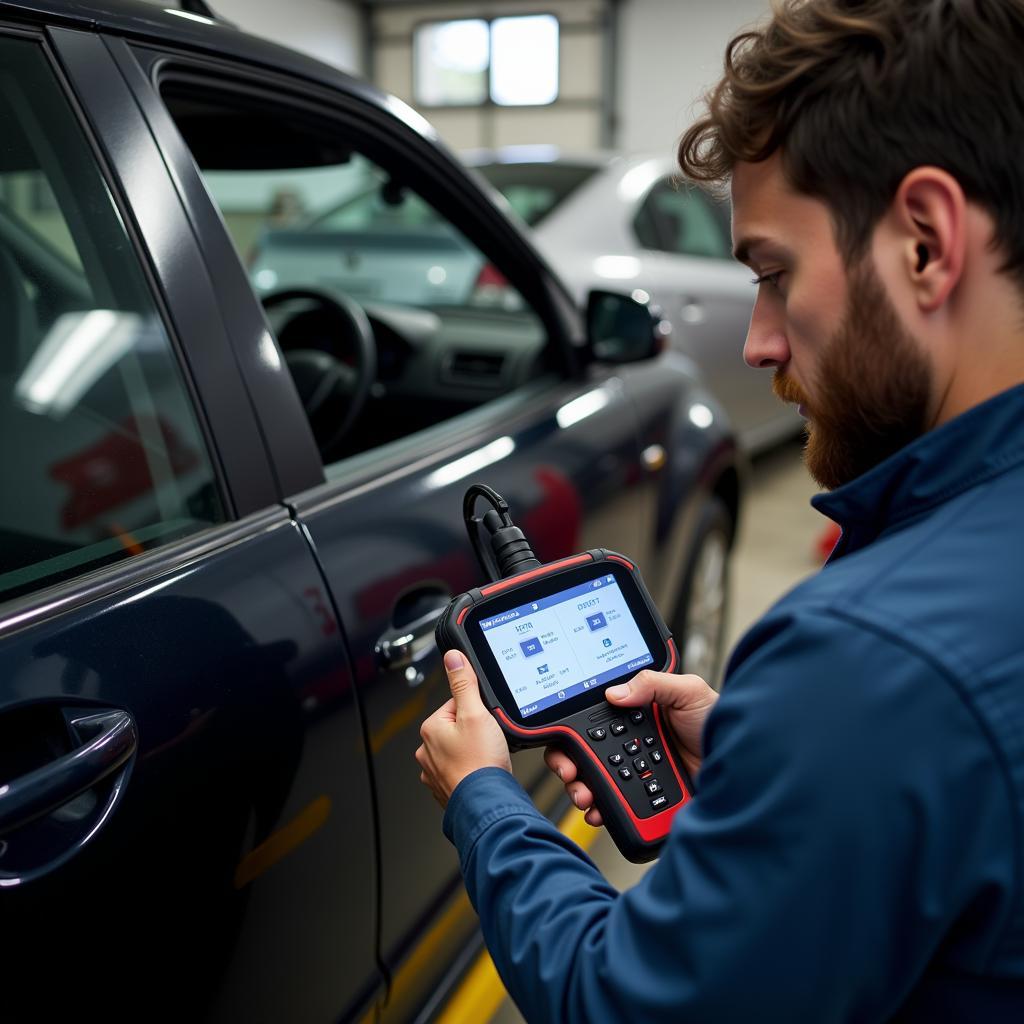 Mechanic Using a Diagnostic Scanner