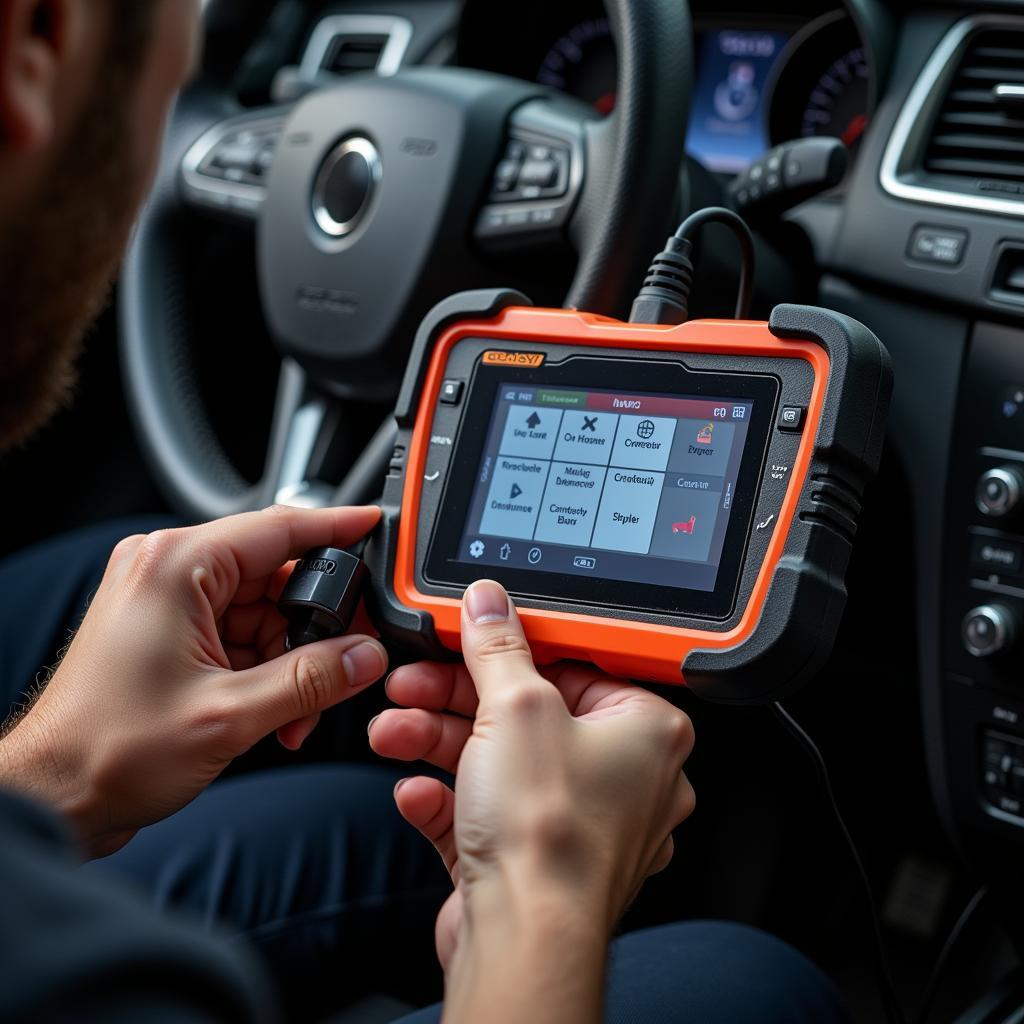 Mechanic Using a Sealey Diagnostic Tool